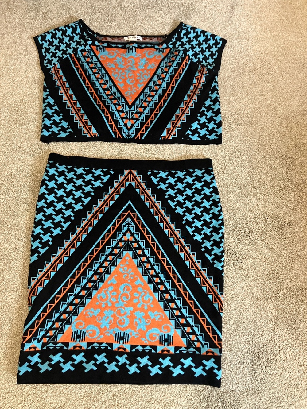 Say What? Blue and Orange Printed Two-Piece Skirt Set - Picture 2 of 5